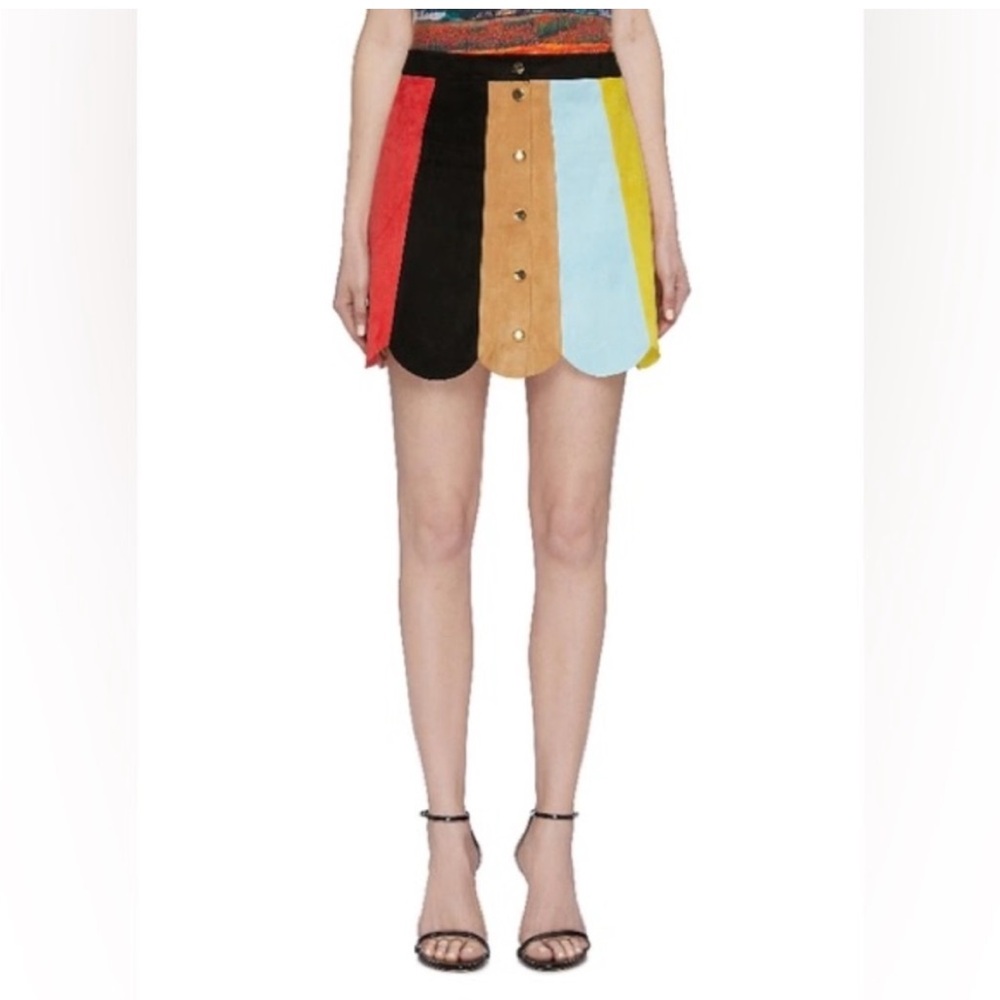 Alice + Olivia Colorful Scalloped Leather Skirt - Picture 2 of 8